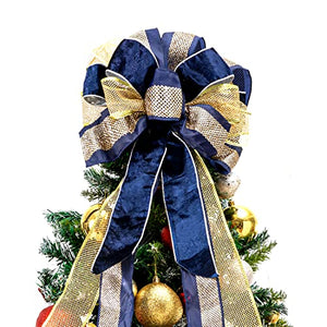 Christmas Tree Topper,Christmas Tree Bow Topper 33x13 Inches Large Toppers Gift Bow Tree Topper Bow Handmade Decoration for Wreaths Tree Toppers (Rose Gold)