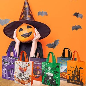 24 pcs Halloween Trick or Treat Burlap Bags Halloween Party Goodie Bags Favors Pumpkin,Cat,Witch and Vampire Baskets Reusable Non-woven Goody Candy Baskets, Halloween Snacks Goodie Bags (Pumpkin)