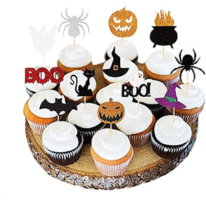 36 pcs Halloween Ghost Boo Glitter Cupcake Toppers Ghost Boo 36 Pack Cupcake Topper muffin for Halloween, Birthday, Decoration Party Supply