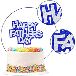 6 PCS Happy Father's Day Cake Topper Glitter Blue and Silver for Father's Day for DAD