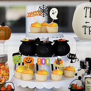 32 pcs Halloween Ghost Boo Glitter Cupcake Toppers Ghost Boo 32 Pack Cupcake Topper muffin for Halloween, Birthday Decoration Party Supply(Frankenstein）