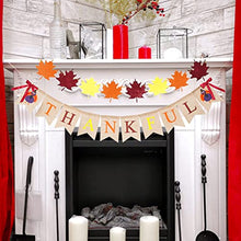 Load image into Gallery viewer, Thanksgiving Banner Fall Decorations Burlap Thankful Banner Happy Fall Banner with Felt Maple Leaves Garland Banner (Thanksgiving)