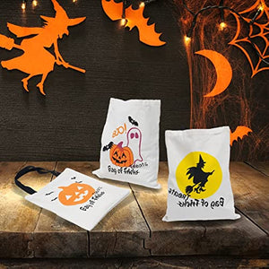 4 pcs Halloween Canvas Tote Bags, Large Reusable Grocery Shopping Bag for Trick or Treat, Halloween Candy and Snacks, Halloween Trick or Treat Bags,Party Favor Goodie Bags.