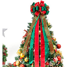 Load image into Gallery viewer, Christmas Tree Topper,Christmas Tree Bow Topper 44x13 Inches Large Toppers Gift Bow Tree Topper Bow Handmade Decoration for Wreaths Tree Toppers (Red Green)