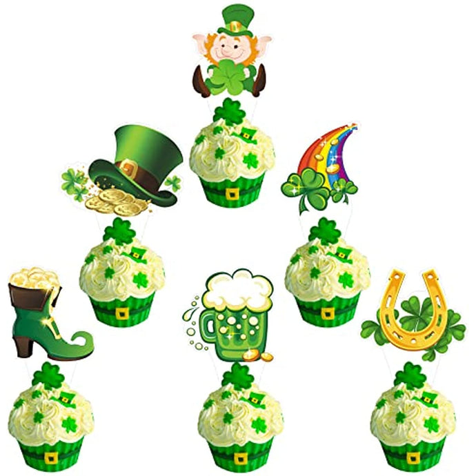 48 PCS Green Shamrock Cupcake Toppers,Hat,Pot,Beer,Boot and Flag Cupcake Toppers Clover Cupcake Toppers for St Patrick's Day Party Birthday Party Decorations (48pcs) (rainbow set)