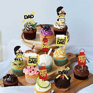 35 Father's Day Paper Cupcake Decorations BBQ Themed Happy Father's Day Red and Gold Glitter Paper Cupcake Decorations Birthday Party Cupcake Decorations Selected Father's Birthday Party Celebration Party Supplies (BBQ)