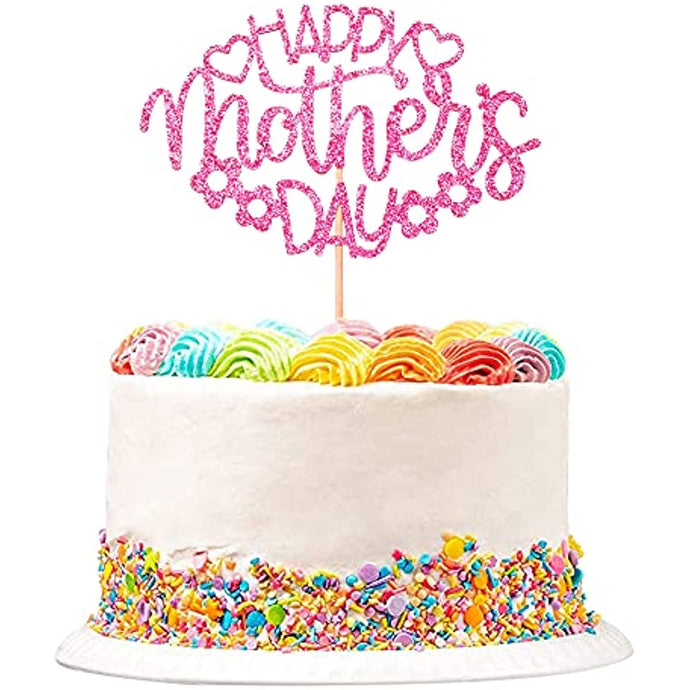 Happy Mother's Day Cake Topper Pink Glitter Cake Decoration Party Cake Decoration Mother's Day (Pink)
