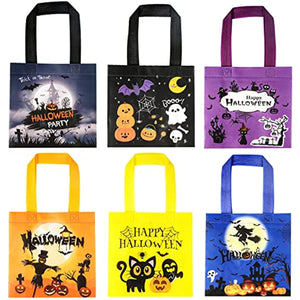GIGA GUD 12 Pcs Halloween Trick or Treat Burlap Bags Halloween Party Goodie Bags Favors Pumpkin,Cat,Witch and Vampire Baskets Reusable Non-woven Goody Candy Baskets, Halloween Snacks Goodie Bags (12)