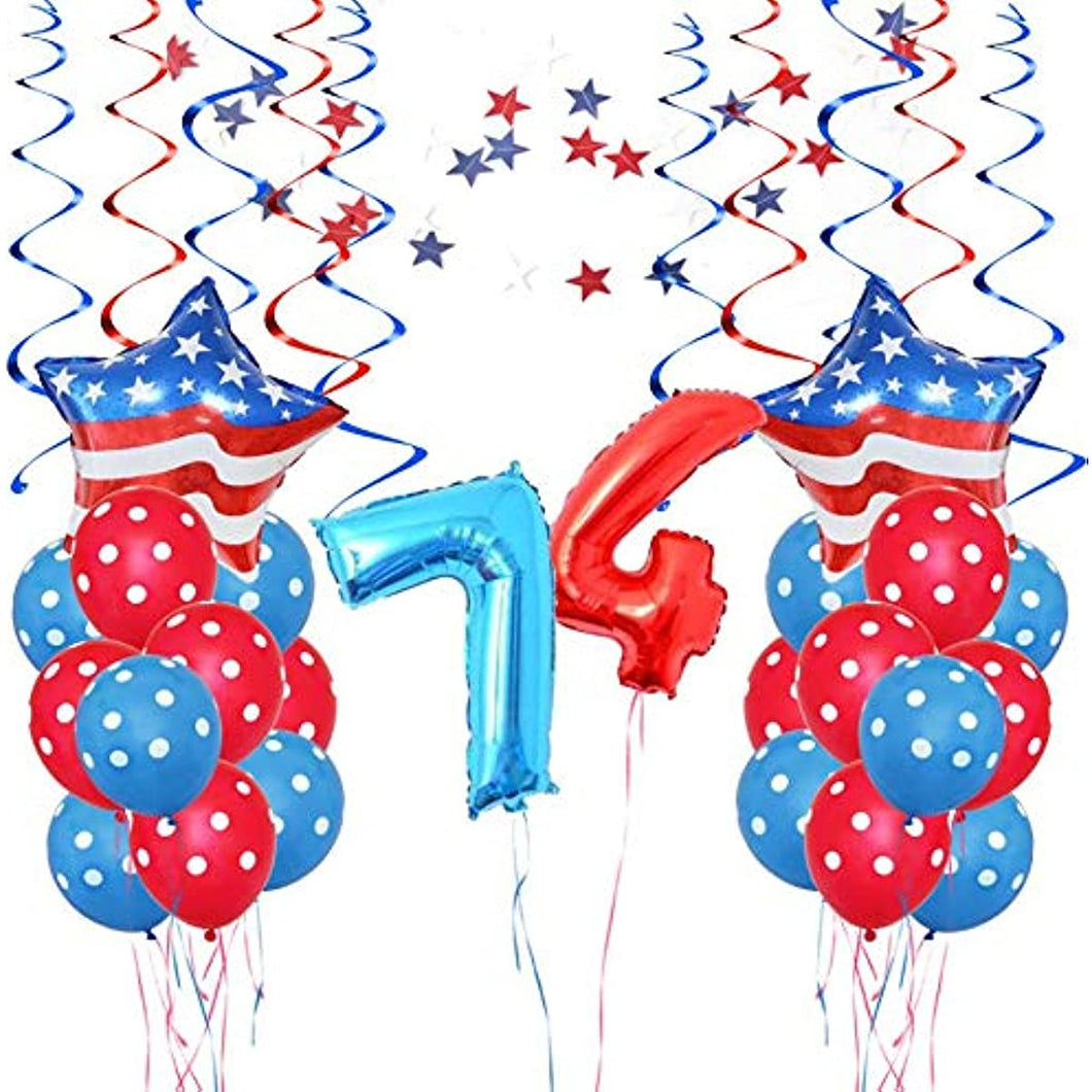 4th of july decorations Independence Day Party Decoration Patriotic Decorations Star Shape Balloons Dot Print Latex Balloons for 4th of July Party Supplies(37 Pieces-dot)