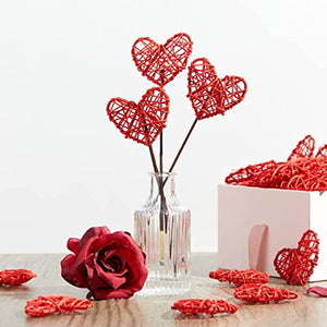 GIGA GUD 20 pcs Valentine’s Day Heart Shaped Rattan Balls Decorations, Heart Shaped Wicker Balls Decorative for Valentine’s Day DIY Ornament Wedding Table Home Decor Decoration (20, Red) (Red)