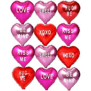 12 pcs Heart Balloons,18" Foil Love Balloons Mylar Balloons, XOXO LOVE SWEET BE MINE heart balloons Valentines Day Decorations Balloons for Valentines Day,Propose Marriage,Wedding Party,Wedding Décor Anniversary Backdrop & Birthday Party Supplies (TEXT HE