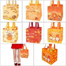 Load image into Gallery viewer, 24 pcs Fall Non-Woven Bags Thanksgiving Day Gift Bags,Thanksgiving Day Tote Bags with Handles, Thank You Autumn Pumpkin Turkey Gnome Shopping Bags, Reusable Non-woven Gift Bags for Thanksgiving Party Supplies (Orange)