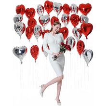 Load image into Gallery viewer, 30 pcs Heart Balloons 18&quot; Foil Love Balloons Mylar Balloons heart balloons for Valentines Day Propose Marriage Wedding Anniversary Backdrop Birthday Party Supplies (Red+Silver)