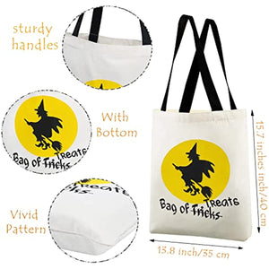 4 pcs Halloween Canvas Tote Bags, Large Reusable Grocery Shopping Bag for Trick or Treat, Halloween Candy and Snacks, Halloween Trick or Treat Bags,Party Favor Goodie Bags.