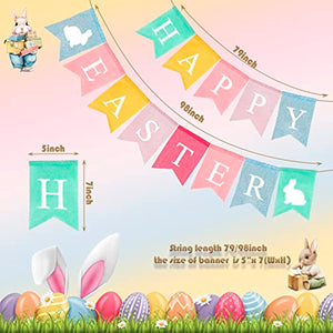 Happy Easter Banner Easter Chicken Egg Felt Happy Easter Bunny Banner Felt Easter Banner Garland for Easter Decorations, Spring Themed Party Favors Supplies, Happy Easter Day for Mantle Fireplace(2pc) (Banner Easter Burlap)