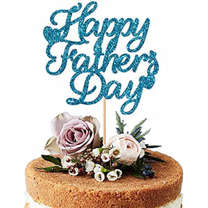 6 Pcs Happy Father's Day Cake Topper Best Dad Ever Best Dad Cake topper Blue Glitter Cake topper Decorative Party Cake Decoration for Father's Day(Blue Happy Father's Day)