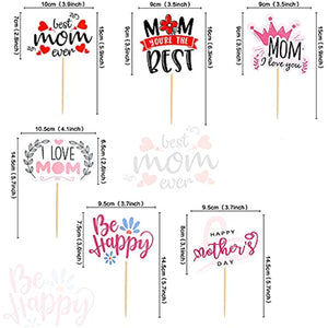 12pcs Mother's Day Cake Toppers Paper Cupcake Toppers Best Mom Birthday Party Cake Decorations Mother's Birthday Party Hats Selection
