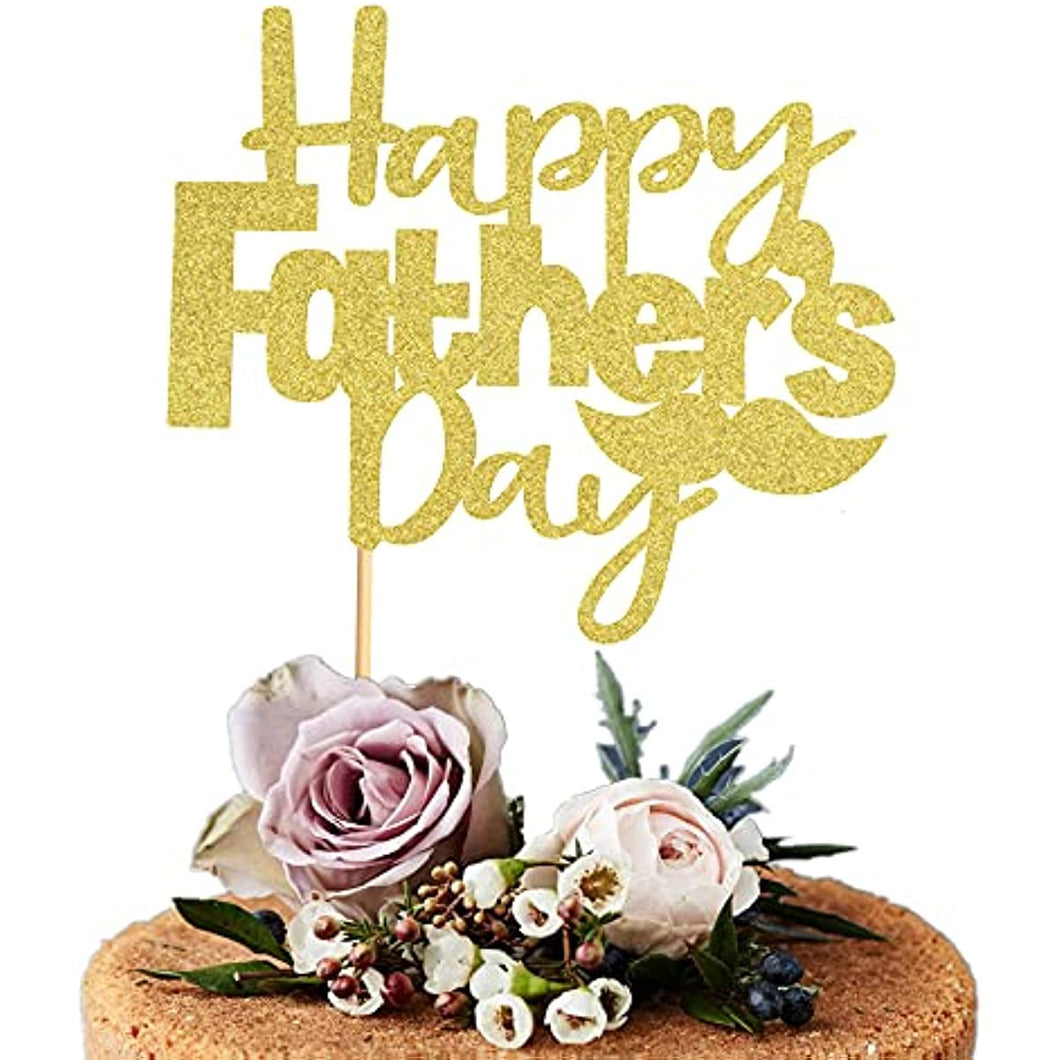 8 pieces Happy Father's Day cake decoration with Best Dad Ever cake topper, golden glitter cake decoration for Father's Day cake (gold)