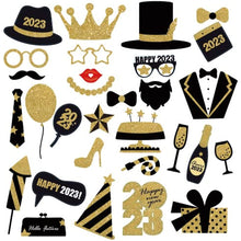 Load image into Gallery viewer, 30 Pcs New Years Eve Photo Booth Props- 2023 New Years Eve Party Decorations, Glitter Cardstock Decorations Kit, New Years Eve Backdrop 2023 Supplies Decor(30pcs Crown)