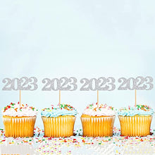 Load image into Gallery viewer, 40 Pcs Glitter New Year Cupcake Toppers 2023 Silver Cupcake topper Cheers to 2023 Cake Picks for New Years Eve Party Decoration (2023 silver 40pcs)