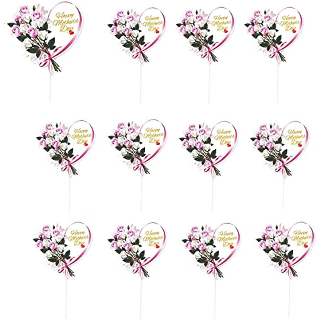 14-Piece Happy Mother's Day Cake Decorations Mom Letter Cake Decorations Party Cake Decorations Mother's Day (Heart-shaped)