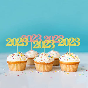 40 Pcs Glitter New Year Cupcake Toppers Happy 2023 Hello 2023 Gold&Rose Gold Cupcake topper Cheers to 2023 Cake Picks for New Years Eve Party Decoration (2023)