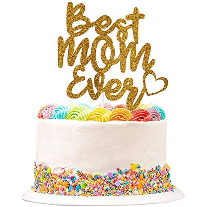 Happy Mother's Day Cake Decoration, Mom Letter Cake Decoration, Gold Sparkle Cake Decoration, Party Cake Decoration for Mother's Day (Best Mom in Gold)