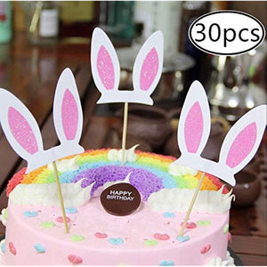 30 pcs Cute Bunny Ears Cupcake Toppers Rabbit Ear Easter Party Cake Topper Decorations, 30pcs (white)