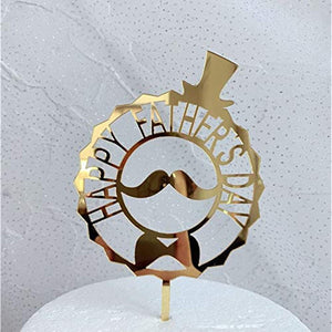 Happy Father's Day Cake Topper Cake topper Acrylic Mirror Cake topper Decorative Party Cake Decoration for Father's Day(Round Gold)