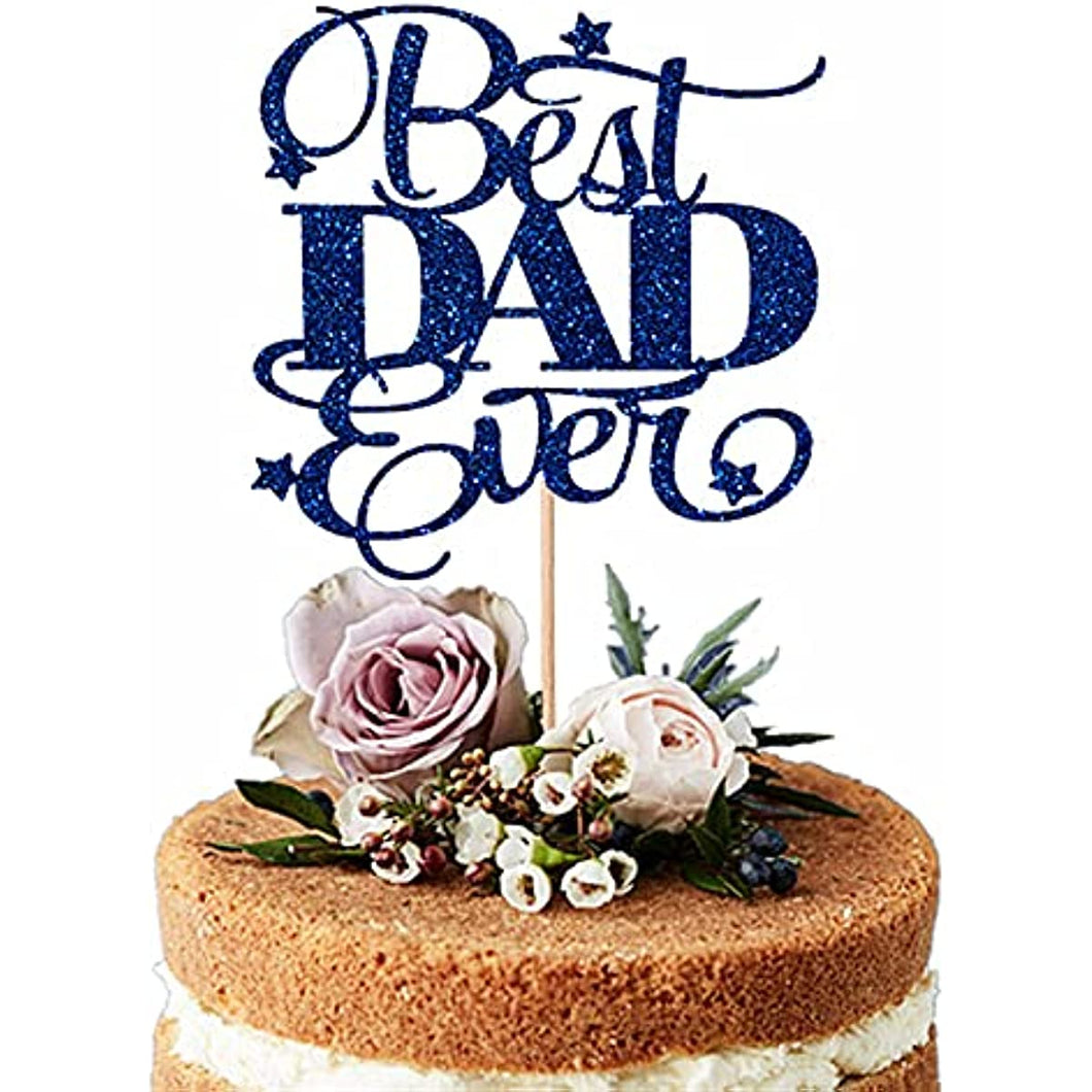 Happy Father's Day Cake Topper Best Dad Ever Best Dad Cake topper Blue Glitter Cake topper Decorative Party Cake Decoration for Father's Day(Blue Best Dad)