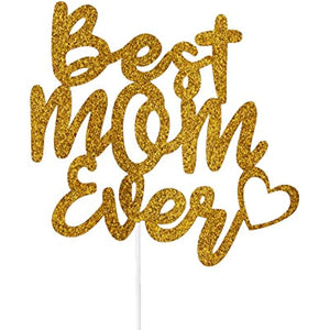 Happy Mother's Day Cake Decoration, Mom Letter Cake Decoration, Gold Sparkle Cake Decoration, Party Cake Decoration for Mother's Day (Best Mom in Gold)