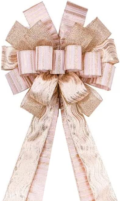 Christmas Tree Topper,Christmas Tree Bow Topper 35x13 Inches Large Toppers Gift Bow Tree Topper Bow Handmade Decoration for Wreaths Tree Toppers (Rose Gold Double Side)