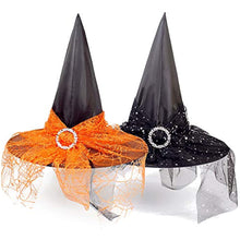 Load image into Gallery viewer, 4 pcs Halloween Witch Hat Halloween Vintage Witch Hat, See-Through Lace Veils Printed Hats Party Supplies Halloween Costume Accessories