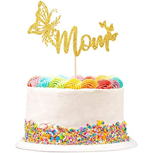 Happy Mother's Day Cake Decoration Mom Letter Cake Decoration Gold Glitter Cake Decoration Party Cake Decoration Mother's Day (Mom - Sparkling - Gold)