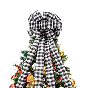 Christmas Tree Topper Bow Christmas Tree and Wreath Bow 15" Wide, 30" Long Pre-Tied Bow, Burlap Bow, Door Decoration, Swag, Wreath, Garland, Boxing Day, Fall, Winter, Valentine's Day (Red Plaid)