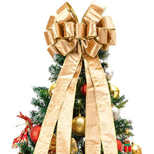 Load image into Gallery viewer, Christmas Tree Topper,Christmas Tree Bow Topper 37x13 Inches Large Toppers Gift Bow Tree Topper Bow Handmade Decoration for Wreaths Tree Toppers (Double Side) (Gold)