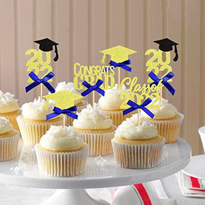 30 Pcs Glitter 2022 Graduation Cupcake Toppers, NO DIY NEEDED 30 PCS Food/Appetizer Picks For Graduation Party Cake Decorations, Diploma, 2022, Grad Cap Set 30 Pieces