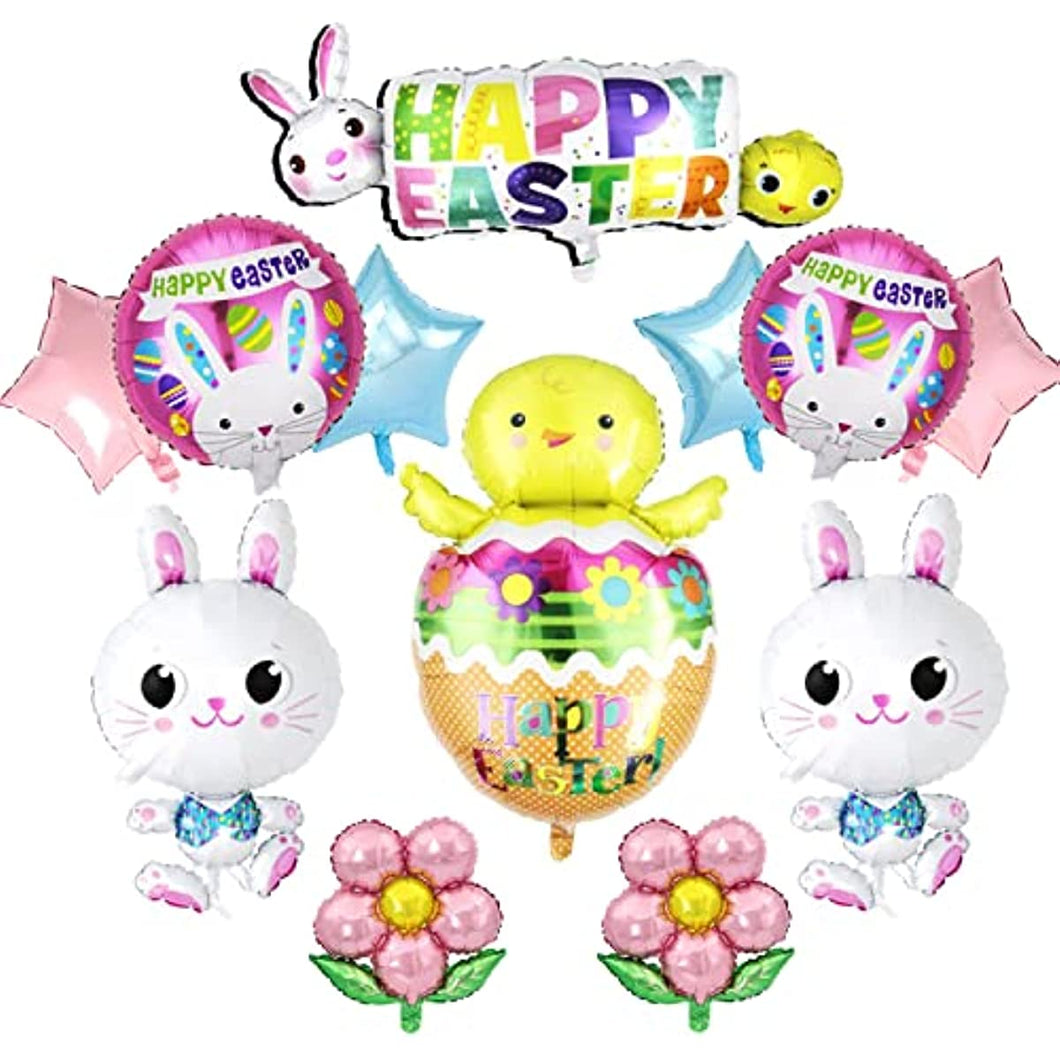 12 pcs Easter Party Decorations Pink Bunny Shaped Balloons set Chicken Easter Aluminum Foil Rabbit Balloons Easter Party Favors Animal Foil Balloons Mylar Helium Balloons Decors for Easter Party Baby Shower (bunny)