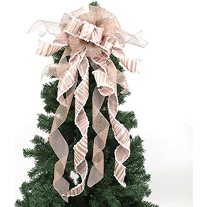 Christmas Tree Topper,Christmas Tree Bow Topper 34x12 Inches Large Toppers Gift Bow Tree Topper Bow Handmade Decoration for Wreaths Tree Toppers (Rose Gold Organza Bow)
