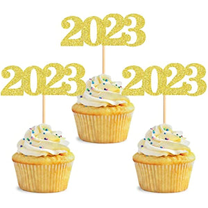 40 Pcs Glitter New Year Cupcake Toppers 2023 Gold Cupcake topper Cheers to 2023 Cake Picks for New Years Eve Party Decoration (2023 Gold 40pcs)
