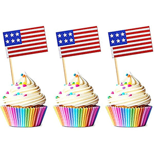 60 Pcs Independence Day Cupcake Toppers Glitter National Flag Cake Topper Picks Toothpick Toppers 4th of July Flag Day Photo Props for Patriotic Party Supplies