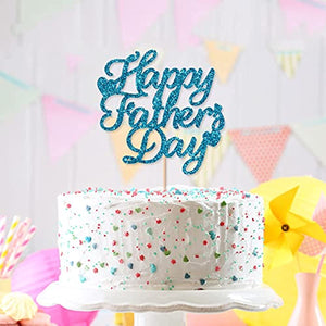 6 Pcs Happy Father's Day Cake Topper Best Dad Ever Best Dad Cake topper Blue Glitter Cake topper Decorative Party Cake Decoration for Father's Day(Blue Happy Father's Day)