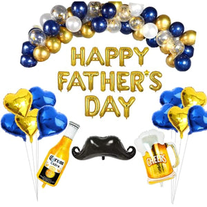 Happy Father's Day Aluminum Foil Balloon Set 16 Inch Father's Day Party Letter Balloon Decoration (107 Heart-shaped GLD&BLU)