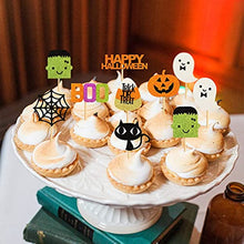 Load image into Gallery viewer, 32 pcs Halloween Ghost Boo Glitter Cupcake Toppers Ghost Boo 32 Pack Cupcake Topper muffin for Halloween, Birthday Decoration Party Supply(Frankenstein）