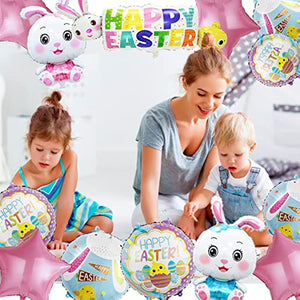 Easter Party Decorations Pink Bunny Shaped Balloons set Easter Foil Rabbit Balloons Easter Party Foil Balloons Mylar Helium Balloons Decors for Easter Party Baby Shower (7 pcs multi)