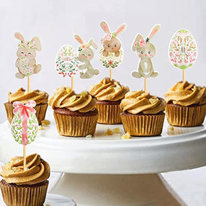 30 PCS Easter Cupcake topper Bunny Cupcake Toppers Easter Egg Cupcake Topper Rabbit Easter Party Cake Topper Decorations (Brown)
