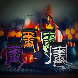 GIGA GUD 4 Pcs Halloween Trick or Treat Basket Non-Woven Halloween Party Favors Skeleton Baskets Reusable Goody Candy Baskets, Halloween Snacks Goodie Bags (skeleton)