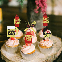 Load image into Gallery viewer, 35 Father&#39;s Day Paper Cupcake Decorations BBQ Themed Happy Father&#39;s Day Red and Gold Glitter Paper Cupcake Decorations Birthday Party Cupcake Decorations Selected Father&#39;s Birthday Party Celebration Party Supplies (BBQ)