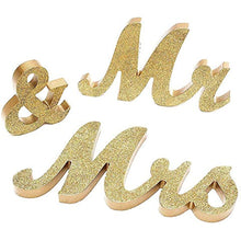 Load image into Gallery viewer, MR &amp; MRS Glitter Letters Wedding Decoration Wedding Gift Wooden Mr &amp; Mrs Signs Wedding Present for Party Table Top Dinner Decoration, Display Stand Figures,Wall Decoration (Gold)