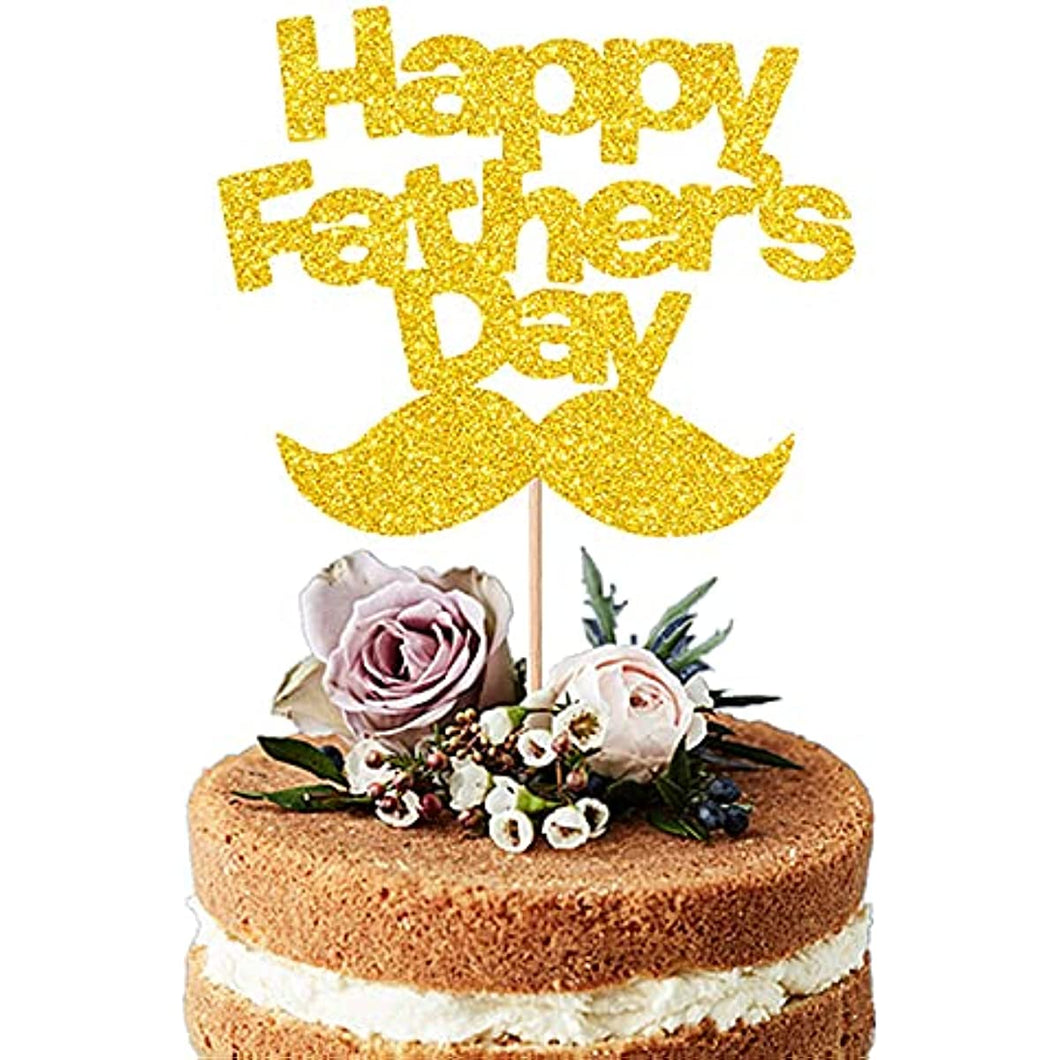 6 PCS Happy Father's Day Cake Topper Beard Cake topper Gold Glitter Cake topper Decorative Party Cake Decoration for Father's Day(beard gold)